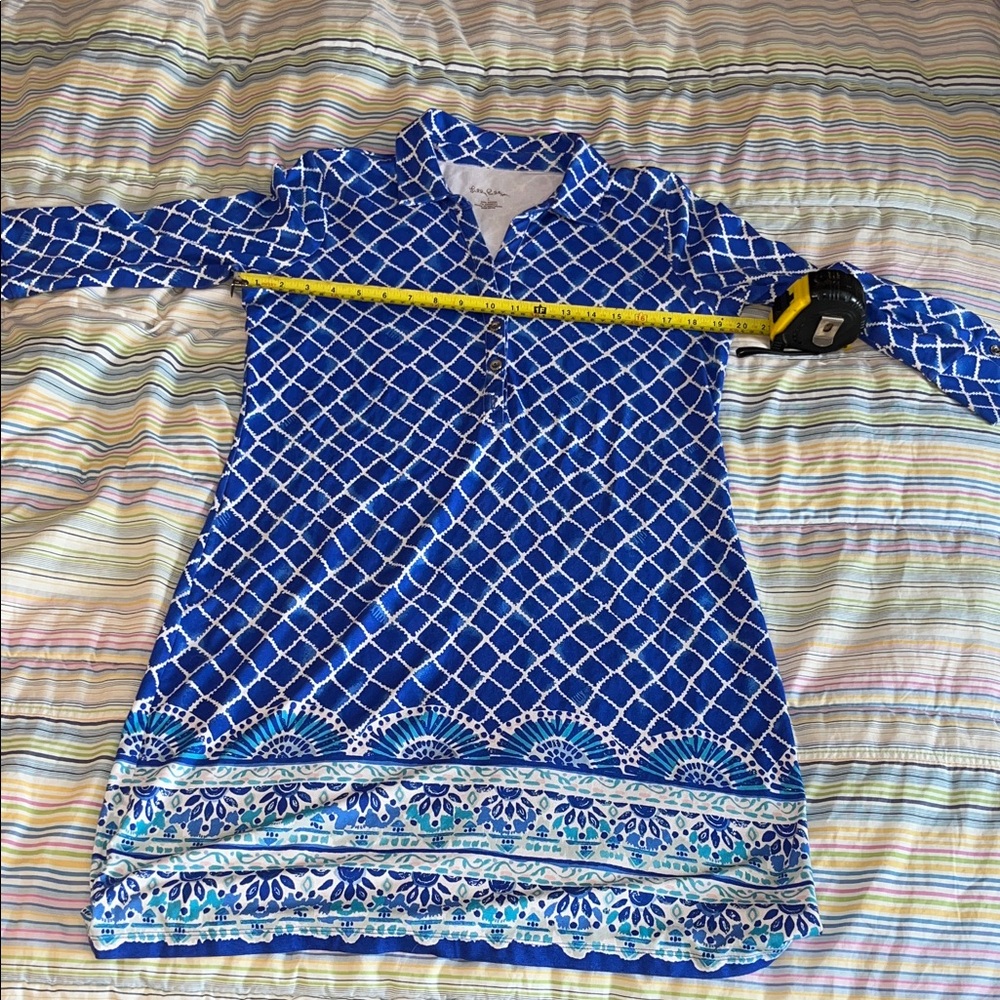 Lilly Pulitzer Blue and White Diamond‎ Trellis Resortwear Rayon Dress L - Picture 4 of 8